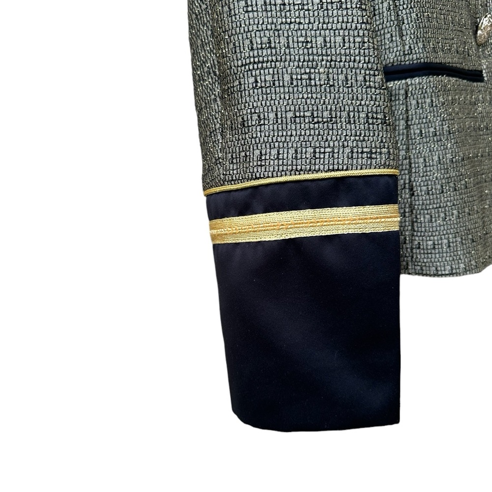 Zara Tweed Military-Style Blazer in Gray, Black & Gold Trim - Picture 5 of 9